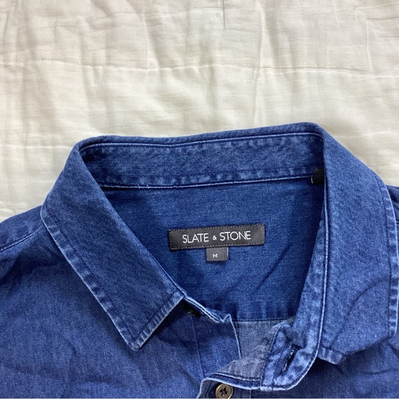 Men’s Slate & Stone Denim Chambray Button Up Shirt Medium - Picture 2 of 6